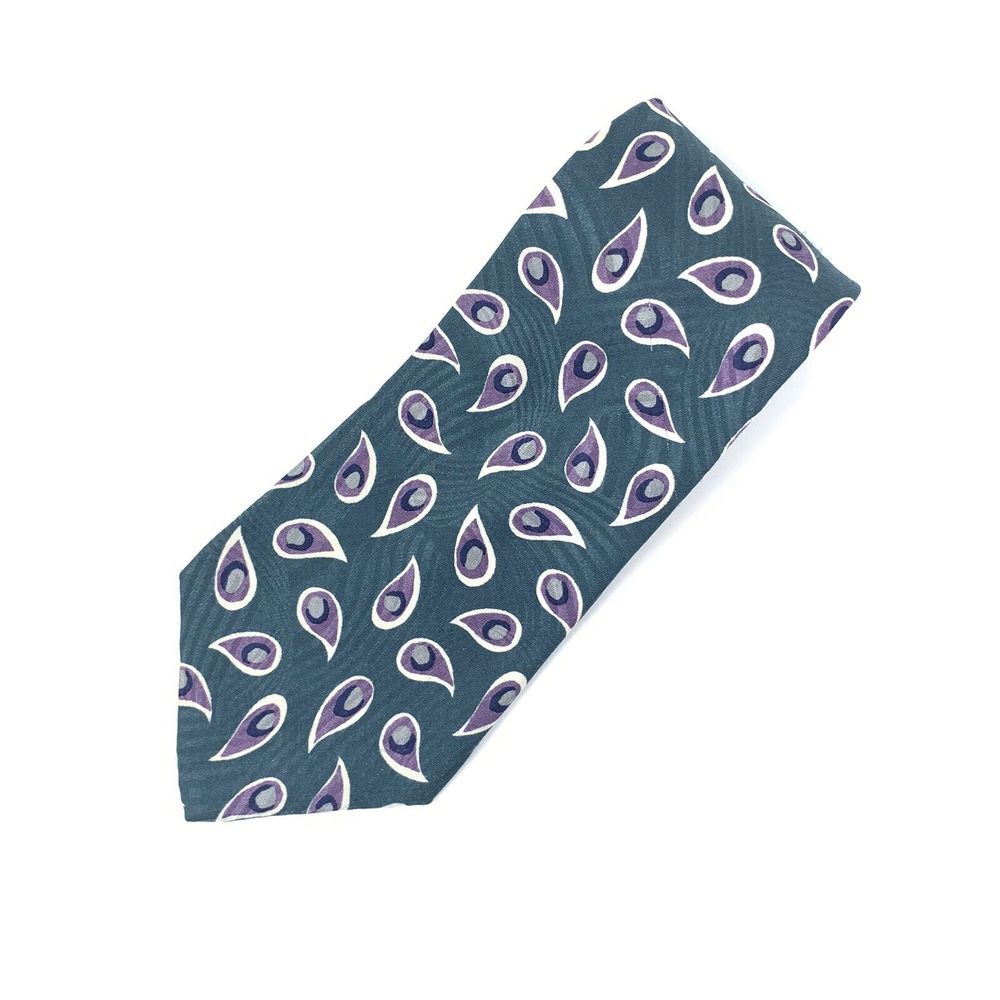 Nordstrom Green Pattern with Lavender Tear Drops Silk‎ Men's Neck Tie L 58" W 4"